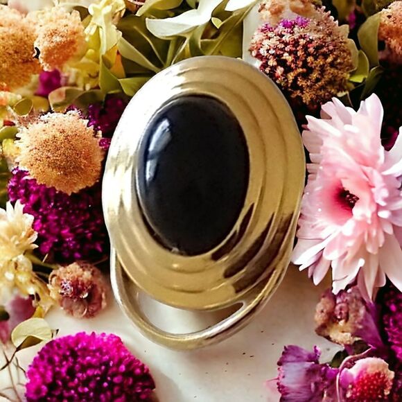 Vintage Scarf Clip Pin Black Acrylic Stone Gold Tone 80s 90s Retro MCM - Picture 12 of 14